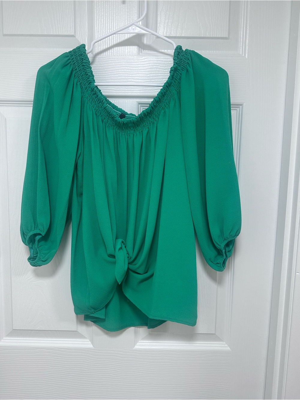 Ariella Emerald Green Off-Shoulder Tie-Front Blouse